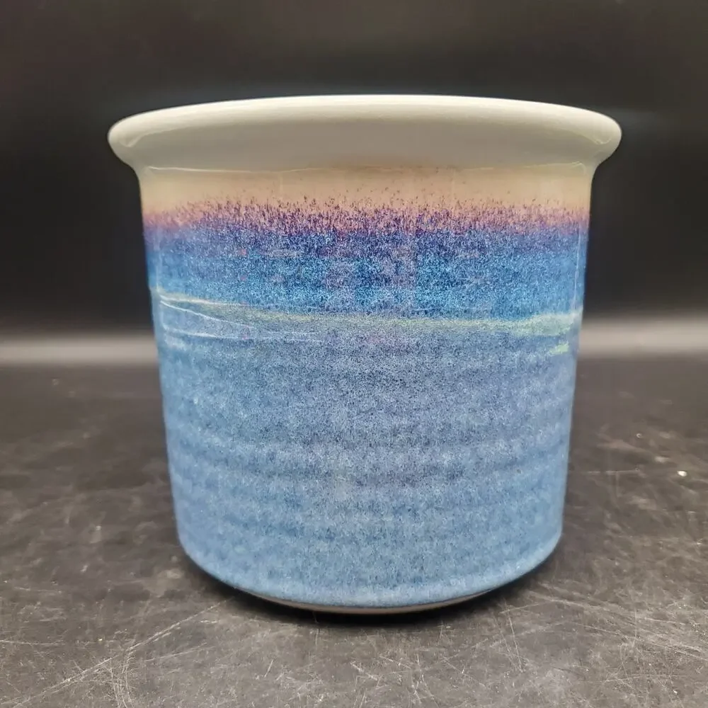 Fireborn Pottery Blue Purple Glazed Ceramic Planter Crock Signed Studio Art